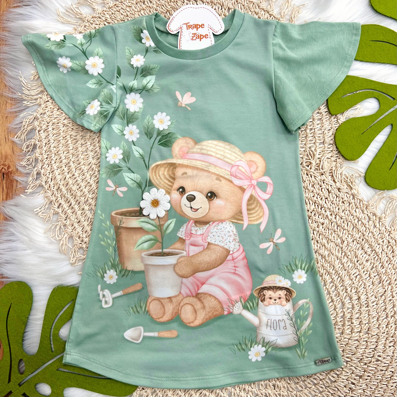  Vestido Ursinha Florista - Verde